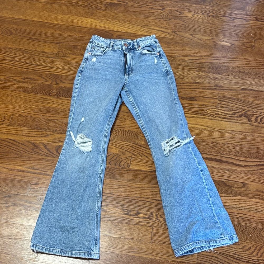 Garage Distressed Blue Flare Jeans